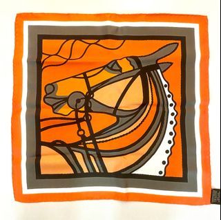 Hermès Orange & Multicolor 'Washington's Carriage' Silk Scarf 70