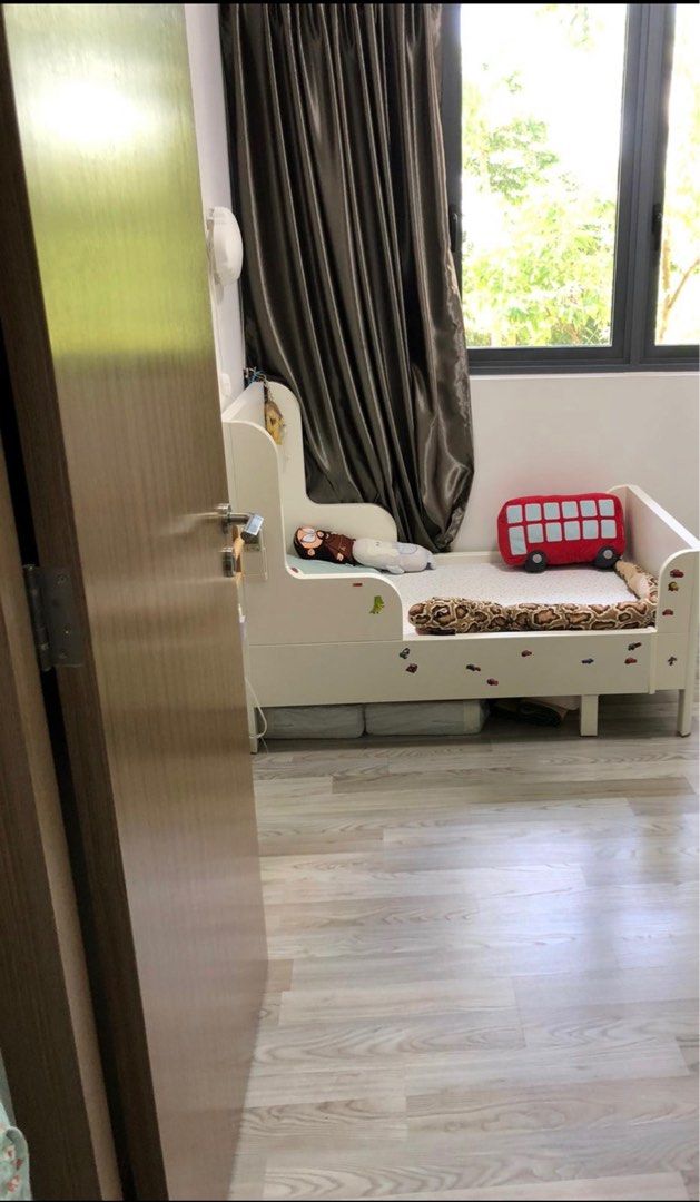 IKEA BUSUNGE extended bed with mattress, Babies & Kids, Baby Nursery