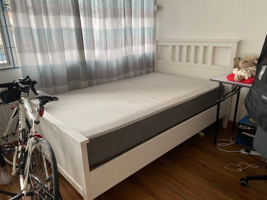 Ikea Hemnes supersingle bedframe and Ikea spring mattress, Furniture