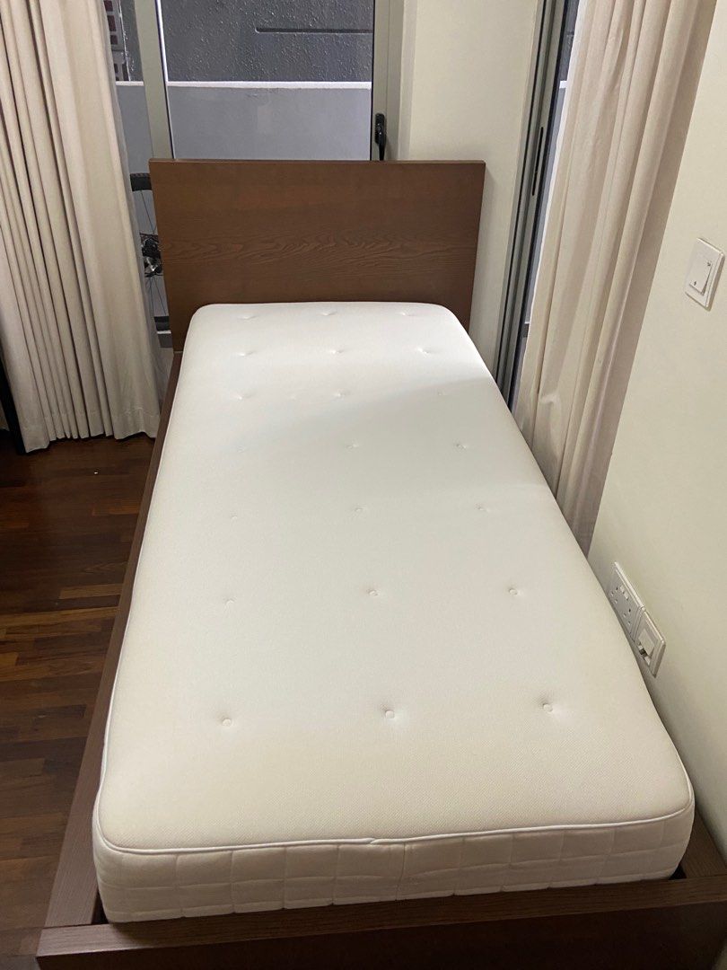 IKEA single MALM bed frame & HYLLESTAD bed mattress (90x200), Furniture