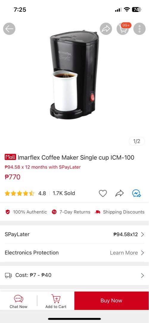 Imarflex Coffee Maker Single cup ICM100, TV & Home Appliances, Kitchen