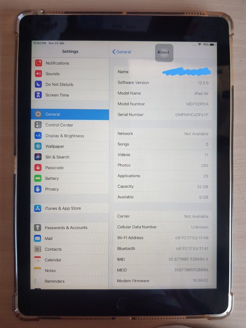 iPad Air 32 GB with case (Category: iPad) located in Batangas. Submitted by jaysonld21 (Listing ID 1211154465, Image 1). Description: Good condition Good battery life No iCloud issue pwede reset iOS 12 max software. Some apps may not work please manage your expectations if sanay kana sa iOS alm mo n workaround dyan. Good for kids pang YouTube, YouTube kids and kids games. All buttons working Unit only Has a few minor scratches sa back and sa fron