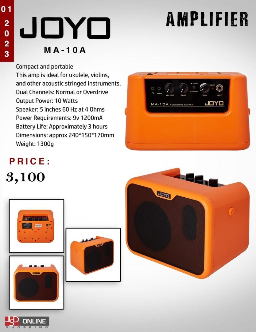Joyo ( MA-10A ) Amplifier (Category: Soundbars, Speakers & Amplifiers) located in Manila. Submitted by sportshubb (Listing ID 1211093231, Image 1). Description: Joyo ( MA-10A ) Amp 3,100 Php FB Page: Facebook.com/sportshubb FOR : TM - 09553905436 SMART - 09693536529 We can do door to door cash-on-delivery (COD) within Metro Manila Area or provincial area within selected places in Luzon. Shipping: Nationwide.