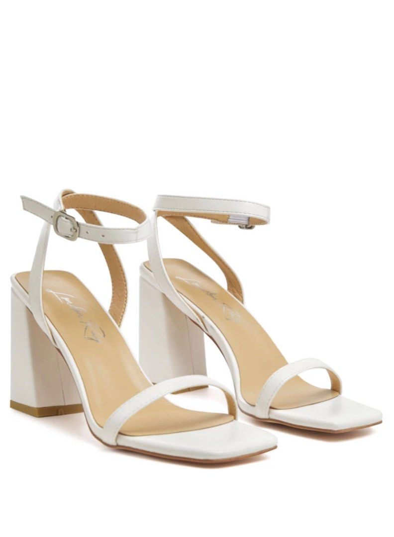 2 part block heels white