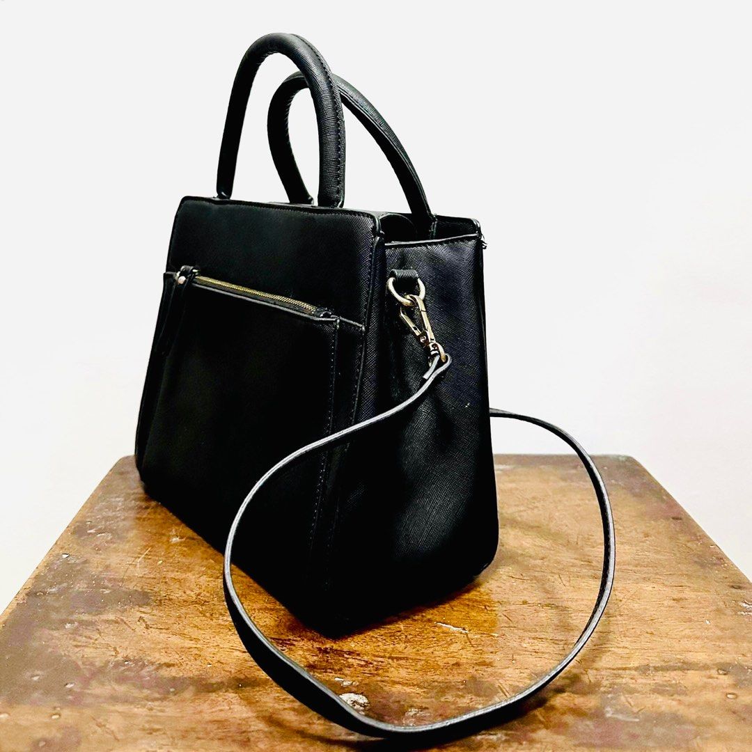 Mango black solid handheld bag with detachable sling strap store