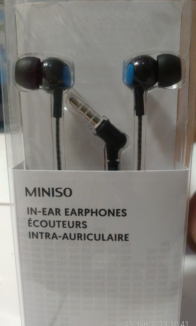 MINISO Earphone Headset Earbud Headphone In-Ear Mic Kabel Olahraga Hitam  Biru