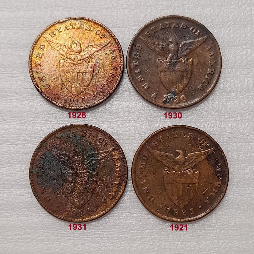 ONE 1CENTAVO U.S. Philippine Coins 192119261930 & 1931 (WORN