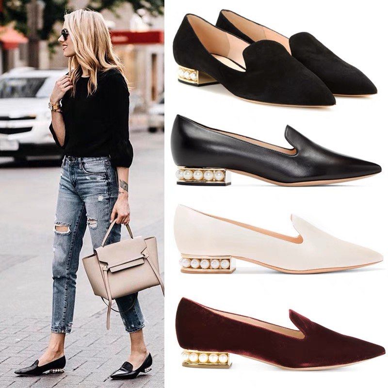 Paige Pearly Low Heels Pointy Shoes size 33 43