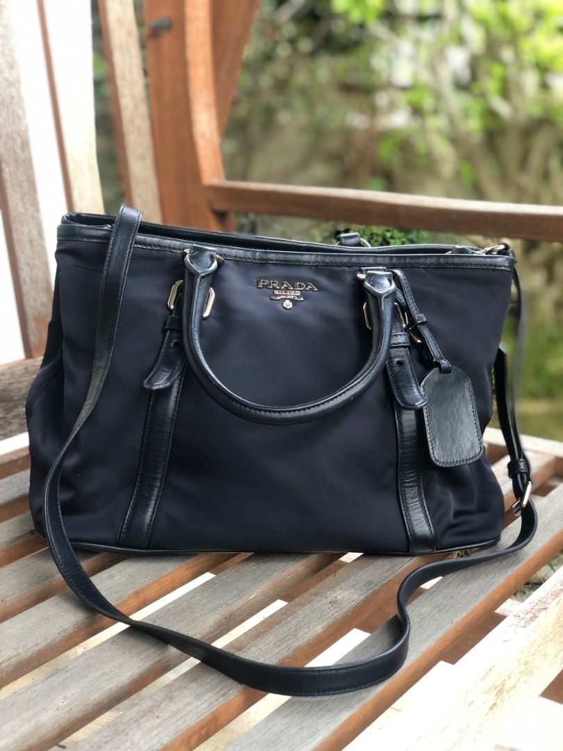 Prada Navy Blue Tessuto Nylon 2 Way Tote Bag w Strap