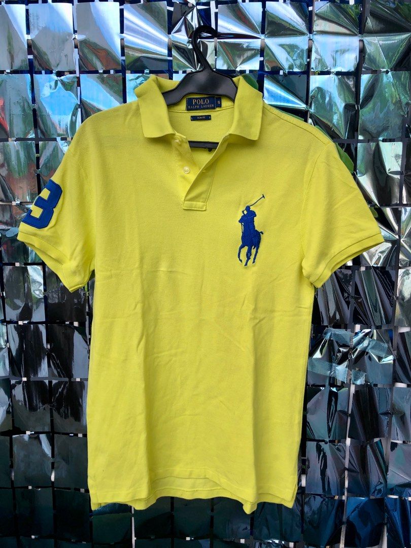 Yellow Green Ralph Lauren Polo Shirt Slim Fit Men s Fashion Tops Sets Tshirts Polo Shirts on Carousell