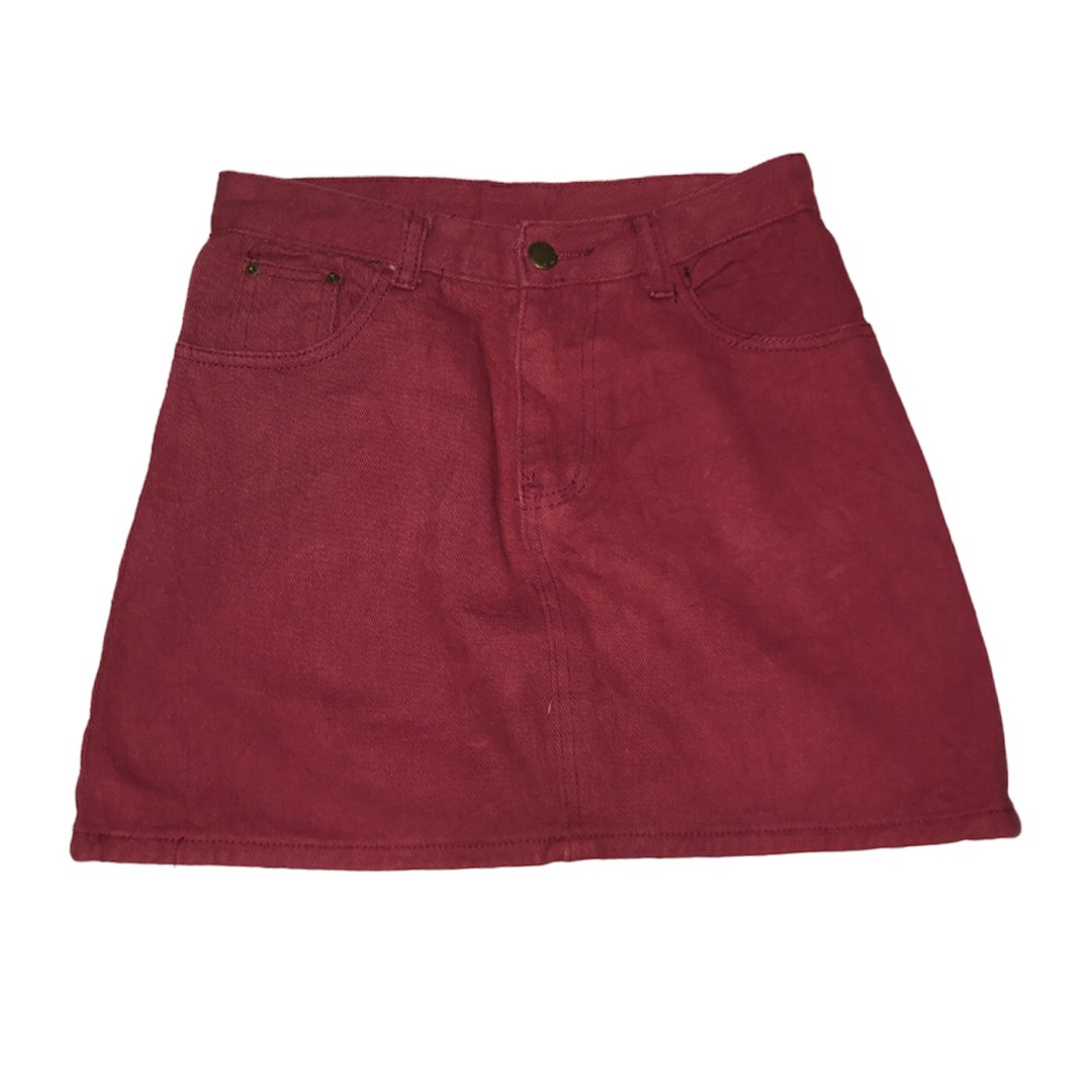 Red Denim Skirt Womens Fashion Bottoms Skirts On Carousell 