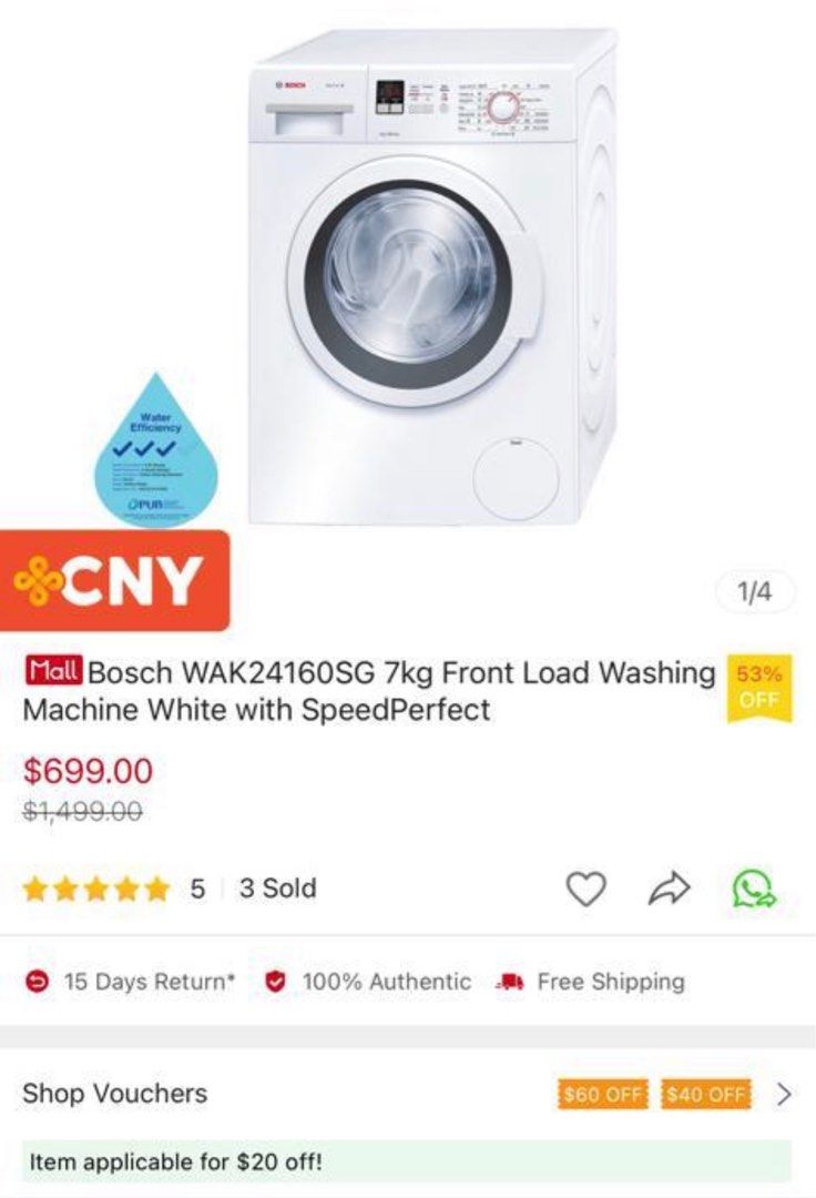 Selling brand new Bosch washer 7Kg front load, TV & Home Appliances