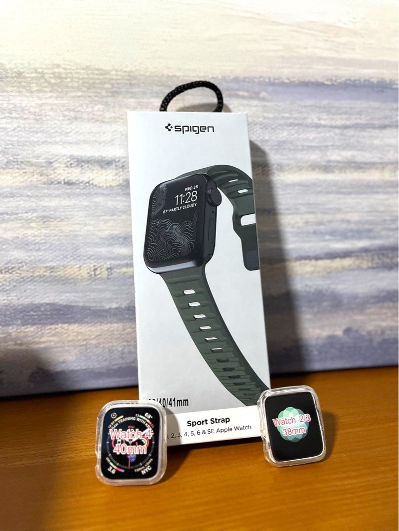 Spigen Sport strap for Apple Watch. Ash Green FREE clear Apple Watch case 40mm OR 38mm Mobile Phones Gadgets Wearables Smart Watches on Carousell