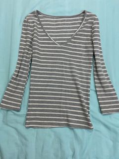 Stripe ribbed long sleeve top