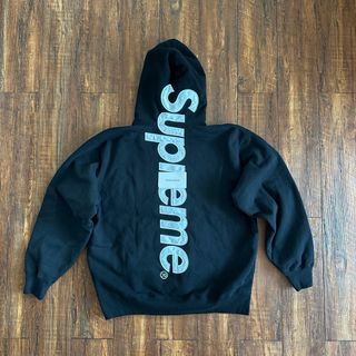 Supreme Satin Appliqué Hooded Sweatshirt Black (Size XL), 男裝