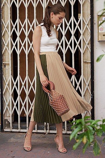 Closet green pleated skirt online