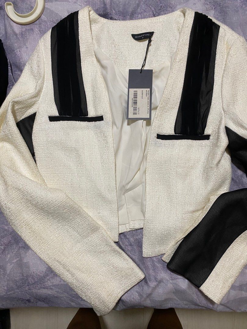White and black tweed jacket hot sale