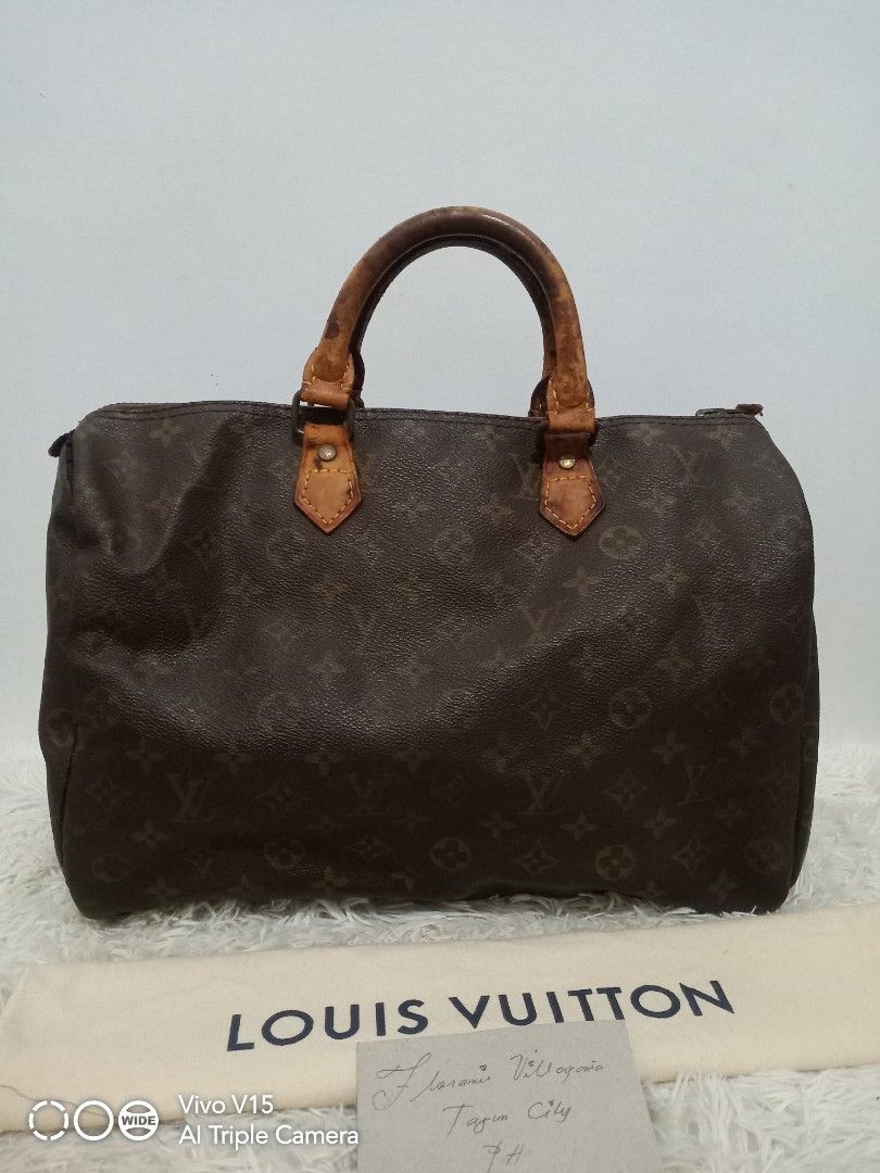 Vintage Lv speedy 35 (Category: Luxury Bags & Wallets) located in Tagum. Submitted by luxbagelyas (Listing ID 1211162475, Image 1). Description: PROJECT BAG need replace sa vachetta nya code S A nlang ang makikita eclair zip japan source bawal sa maarte.