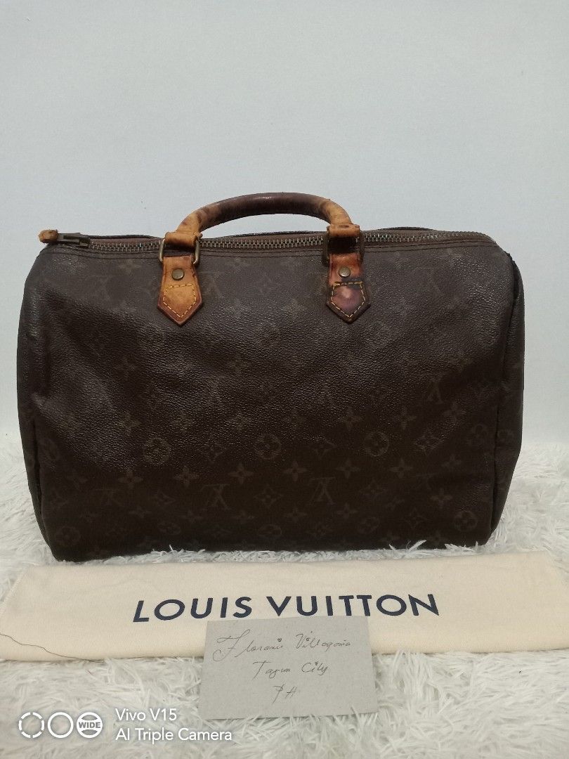Vintage Lv speedy 35 (Category: Luxury Bags & Wallets) located in Tagum. Submitted by luxbagelyas (Listing ID 1211162475, Image 2). Description: PROJECT BAG need replace sa vachetta nya code S A nlang ang makikita eclair zip japan source bawal sa maarte.