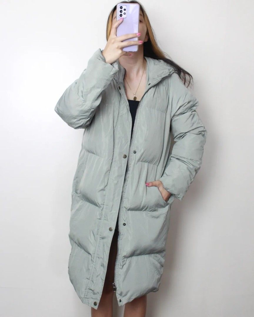 XXL Pastel Mint Green Puffer Jacket with Hood, Women's Fashion, Coats