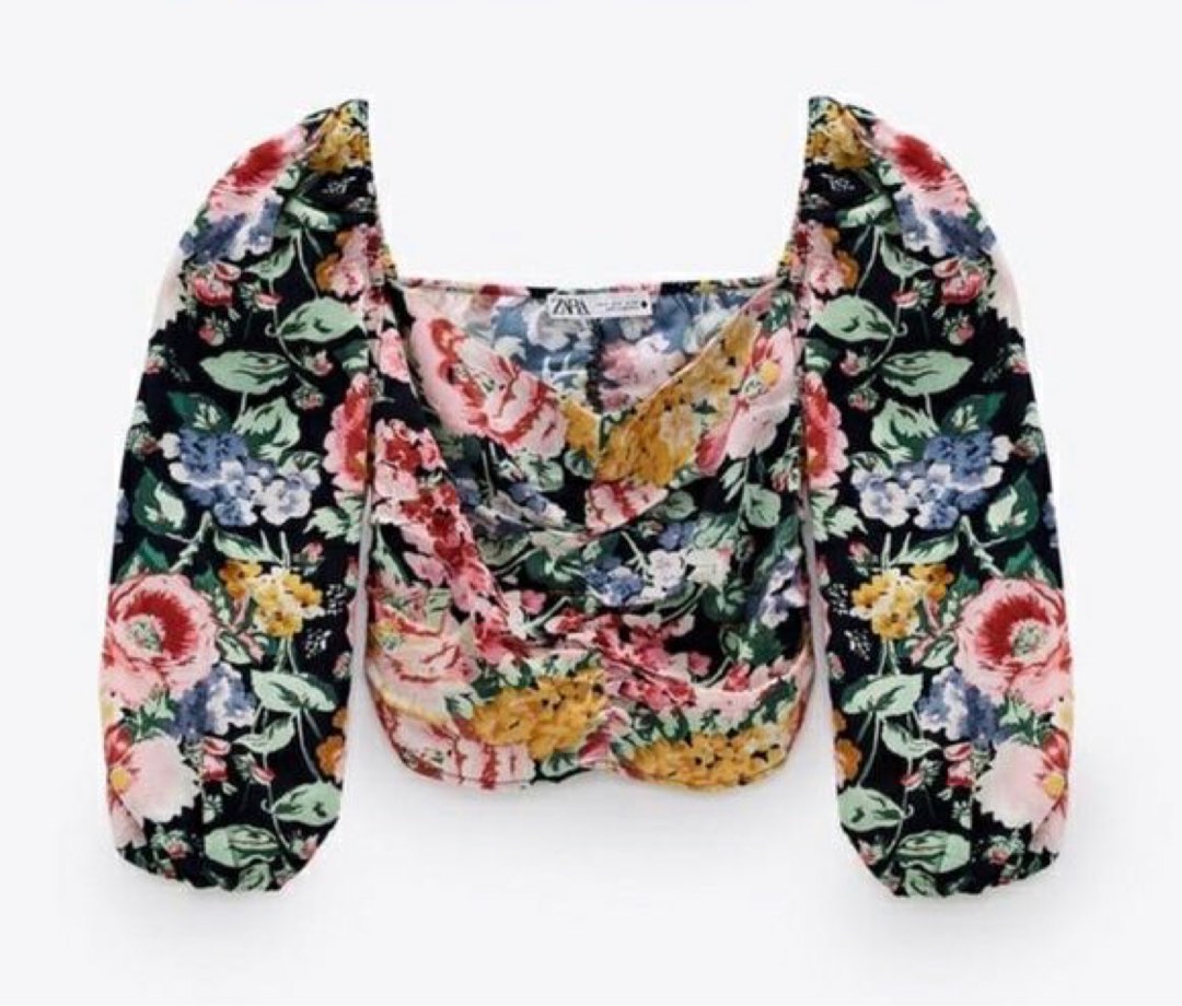 Zara floral puff sleeve top, Women's Fashion, Tops, Blouses on Carousell