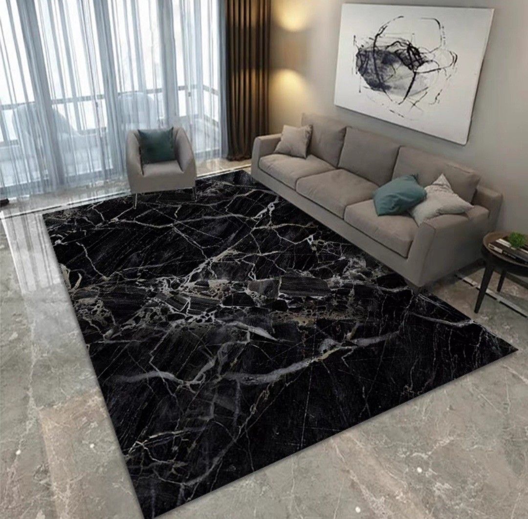 2023 BLACK GOLD MARBLE CARPET MANY SIZES, Furniture & Home Living, Home