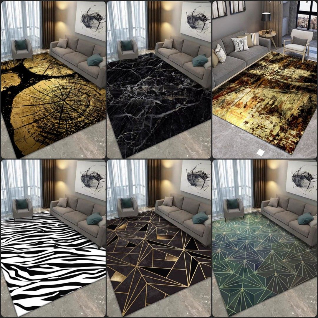 2023 BLACK GOLD MARBLE CARPET MANY SIZES, Furniture & Home Living, Home