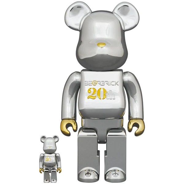 Bearbrick 20th Anniversary 100% & 400% Set Gold & Silver Chrome Ver. main image 1