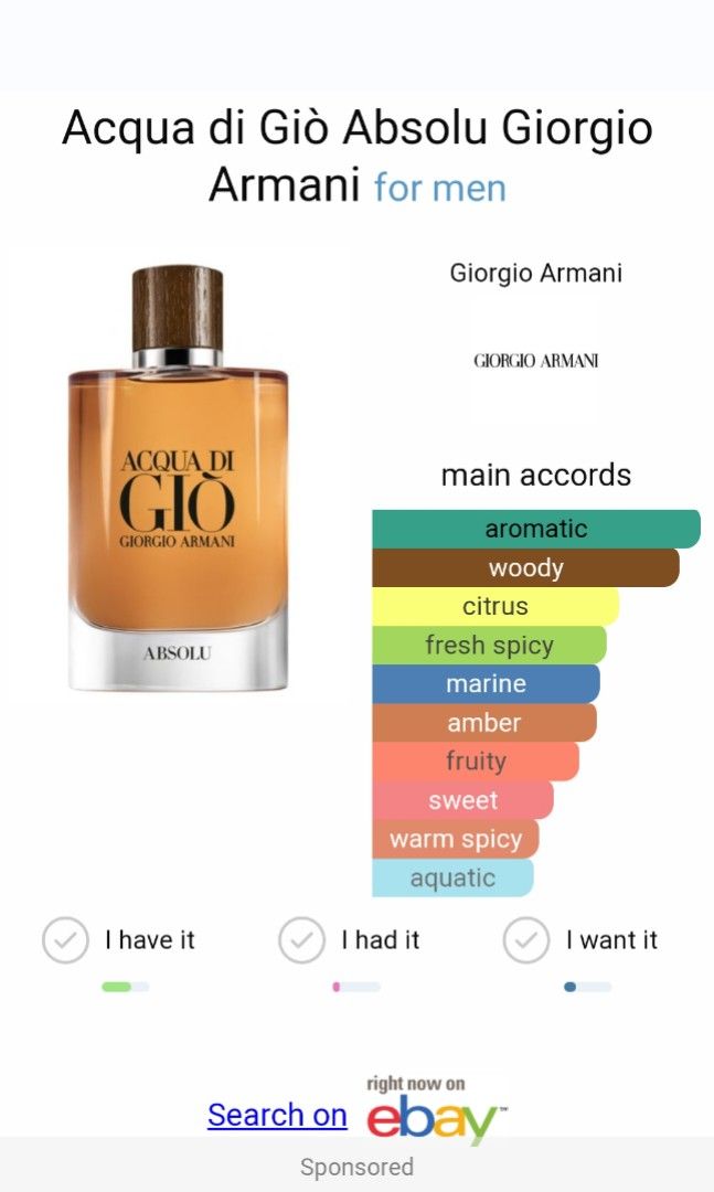 Acqua Di Gio Absolu For Men 100ml by GIORGIO ARMANI Original