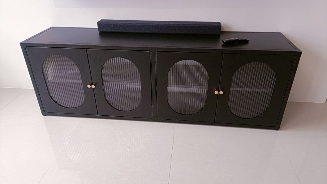 Aluminum Metal TV Console (Black with glass screen), Furniture & Home