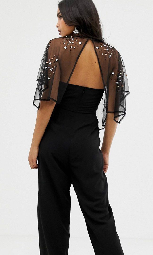 ASOS Design Sparkle Cape Jumpsuit Women s Fashion Dresses Sets Jumpsuits on Carousell