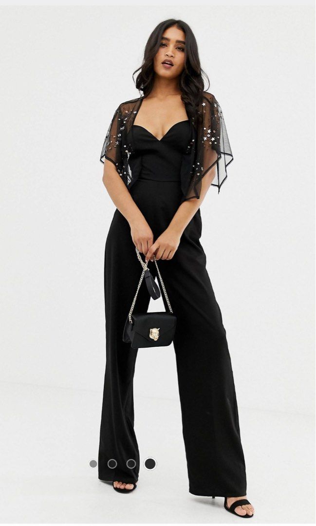 ASOS Design Sparkle Cape Jumpsuit Women s Fashion Dresses Sets Jumpsuits on Carousell