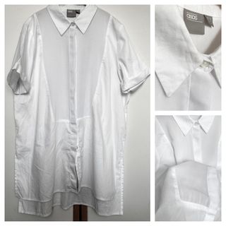 🇬🇧ASOS White Chiffon Detail Short-sleeve Long Shirt短袖長版寬鬆恤衫COS style64215239755137110