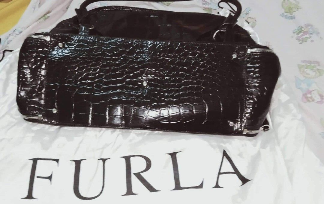 Sac Furla Authentique D'occasion - Cuir Bleu - Style Sac Ordinateur - Taille Large - Vintage