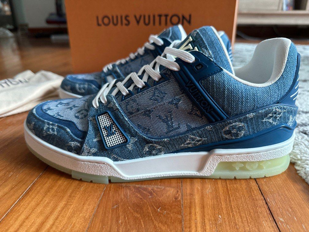Louis Vuitton Men's LV Trainer Sneakers Monogram Empreinte Leather and  Monogram Denim Blue 2166834