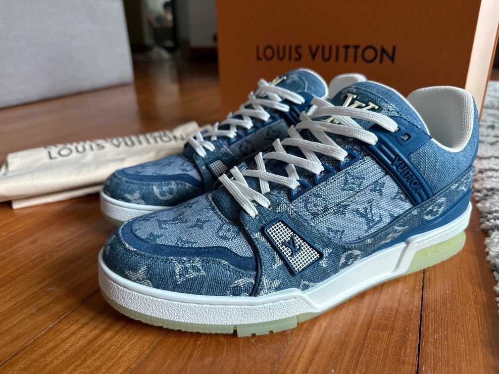 Lv trainer leather low trainers Louis Vuitton Blue size 7.5 UK in