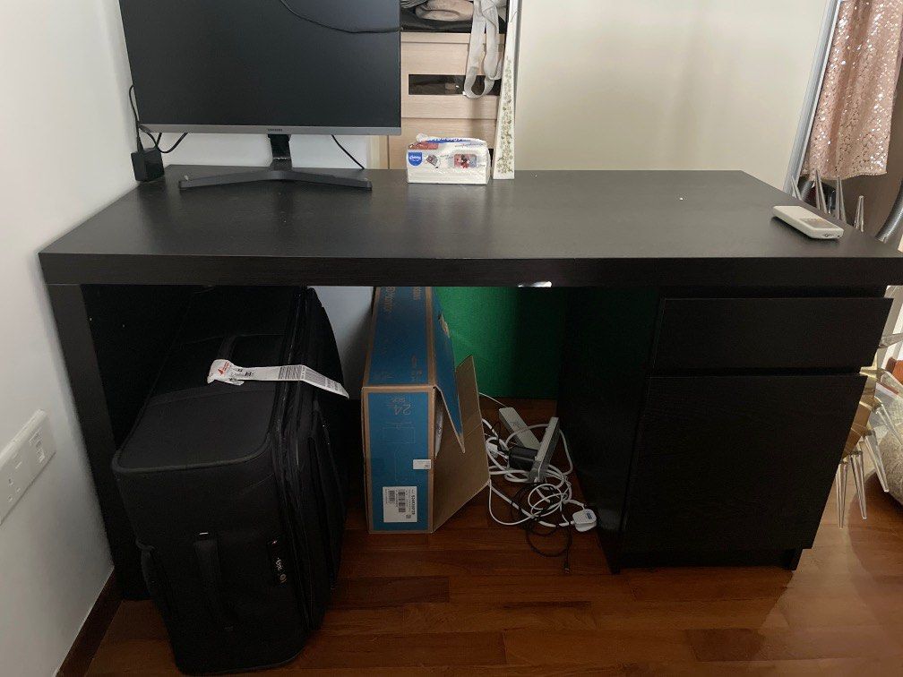 Black IKEA desk with drawers, Furniture & Home Living, Furniture