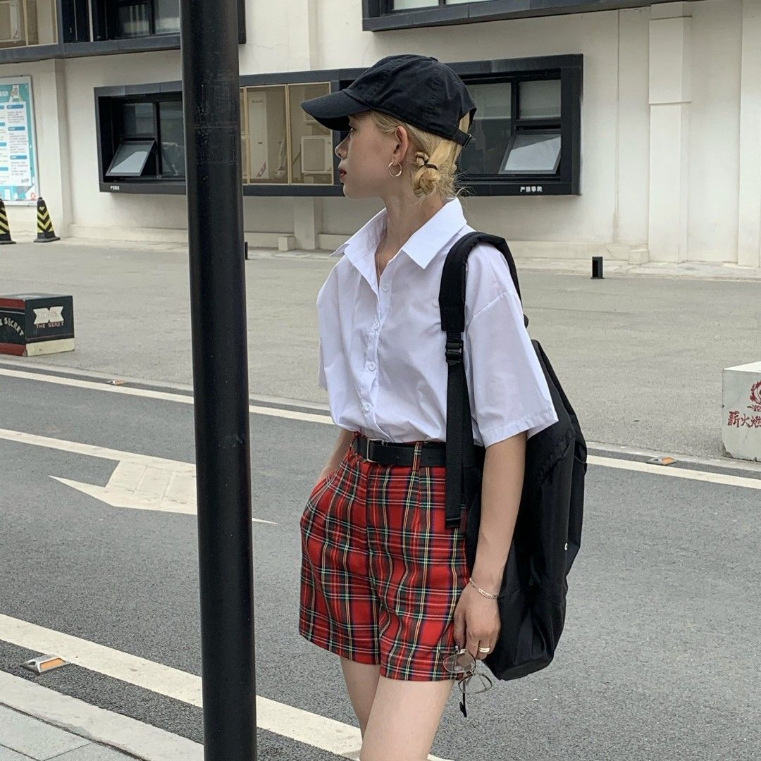 Red plaid new arrivals shorts womens