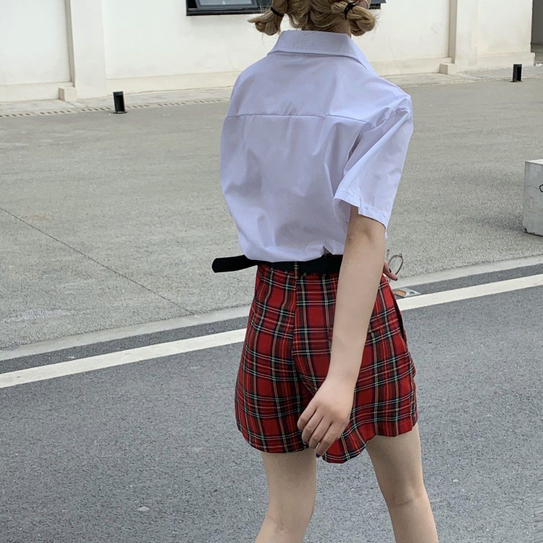Red plaid shorts hotsell womens