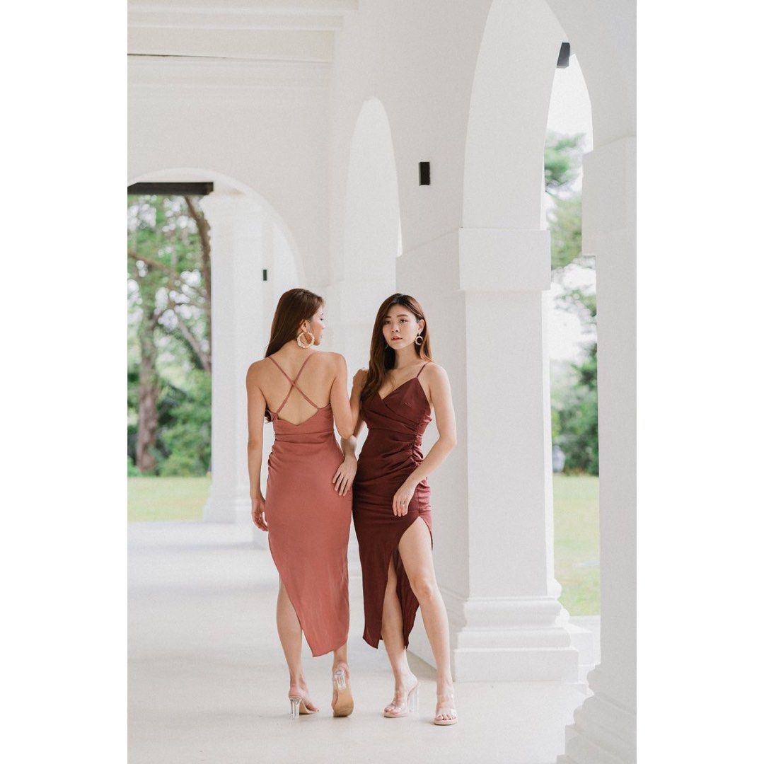 Asymmetrical burgundy dress online
