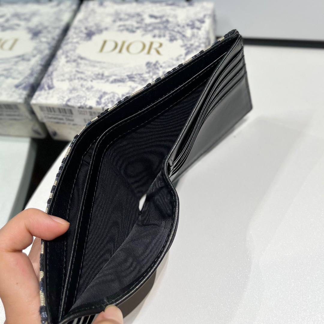 Compact Wallet Beige and Black Dior Oblique Jacquard