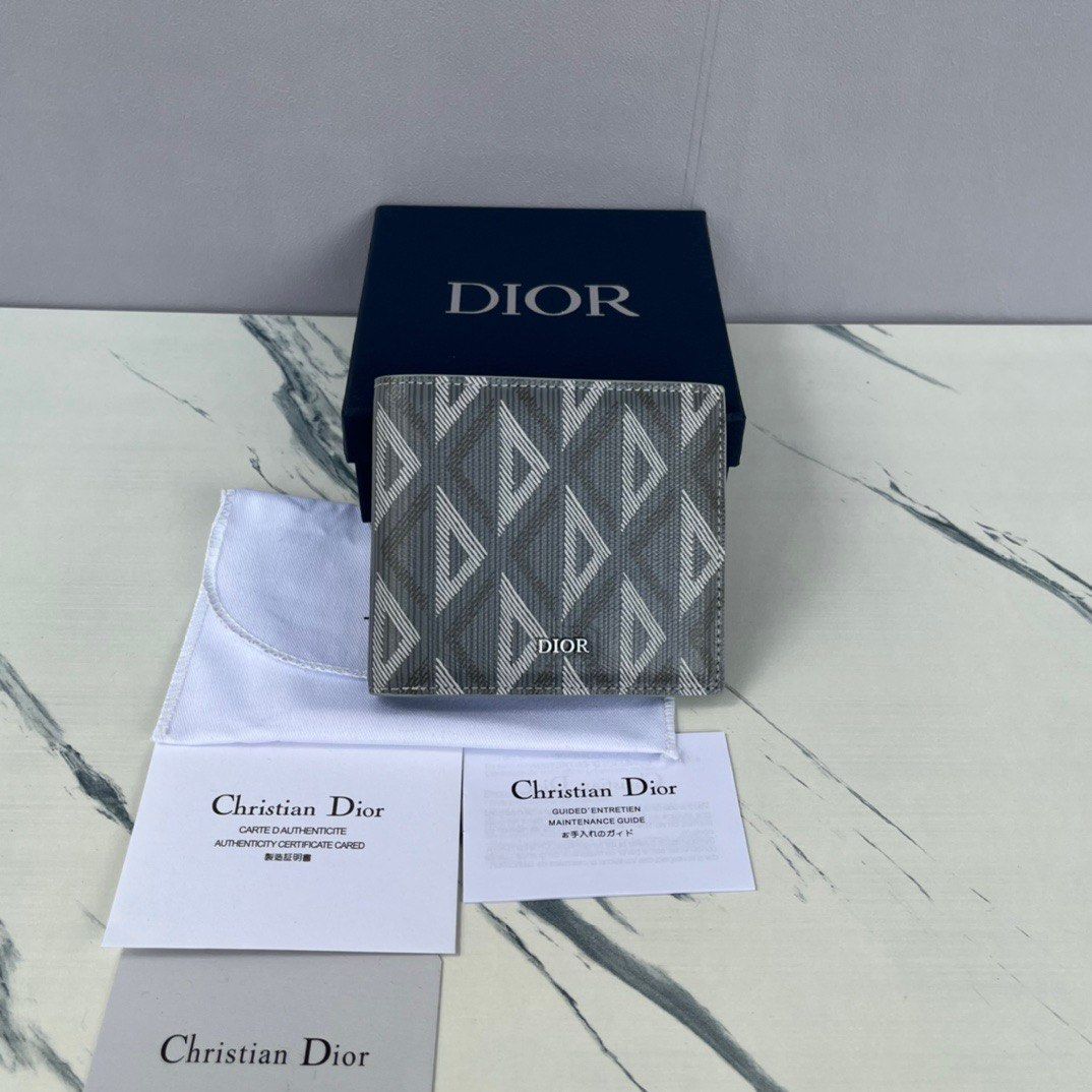 Dior Grey CD Diamond Coated Canvas Bifold Compact Wallet Dior