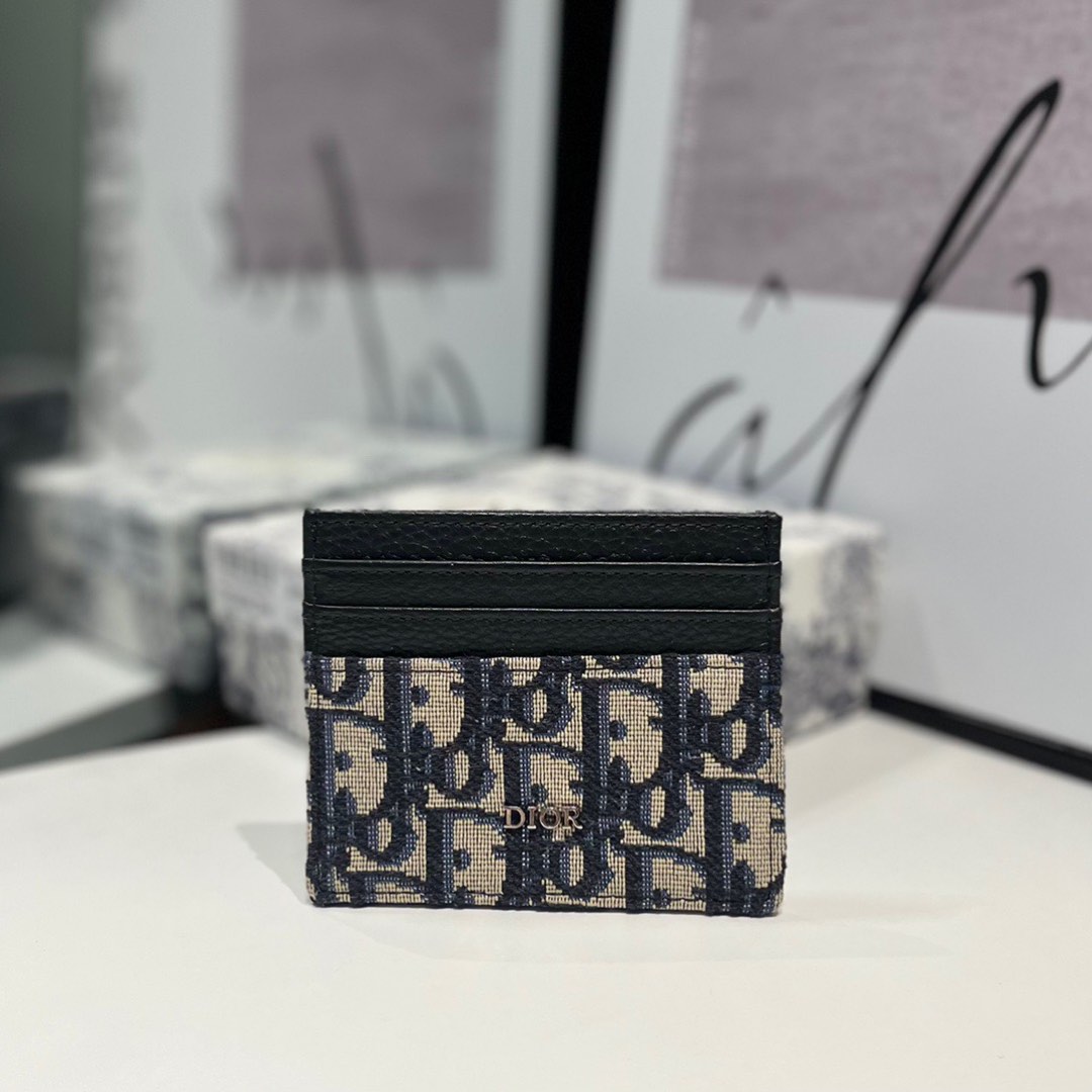 CHRISTIAN DIOR CARD HOLDER Dior Oblique Jacquard and Grained Calfskin
