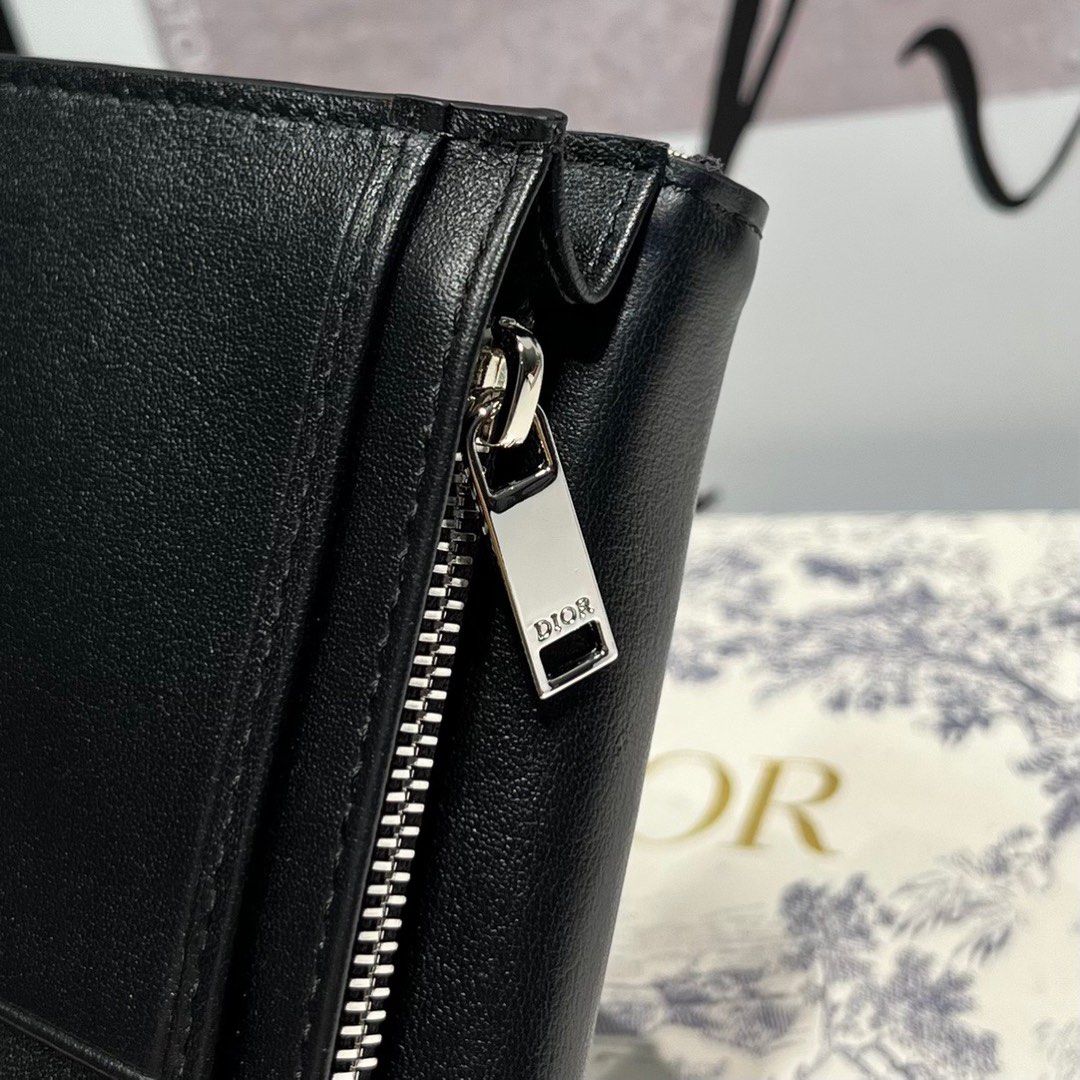 Compact Vertical Wallet Beige and Black Dior Oblique Jacquard
