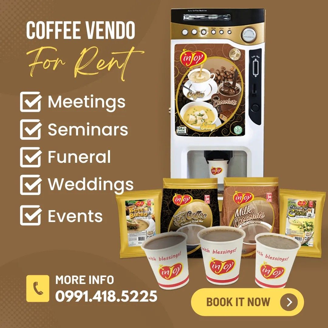Coffee Vendo Machine for RENT (Category: Beverages) located in Malabon City. Submitted by m.y.p.s (Listing ID 1211260630, Image 1). Description: Rent a coffee vendo for all occasion! 1 day coffee vendo rental package (good for 150 pax) Inclusions: ☑️ 1 unit coffee vendo machi ☑️ 2kg of coffee and/or Milk Chocolate Drink ☑️ 1 container mineral water(5gallons) ☑️ 150 paper cups 📌 Delivery fee not yet included. For more informations You may call/te