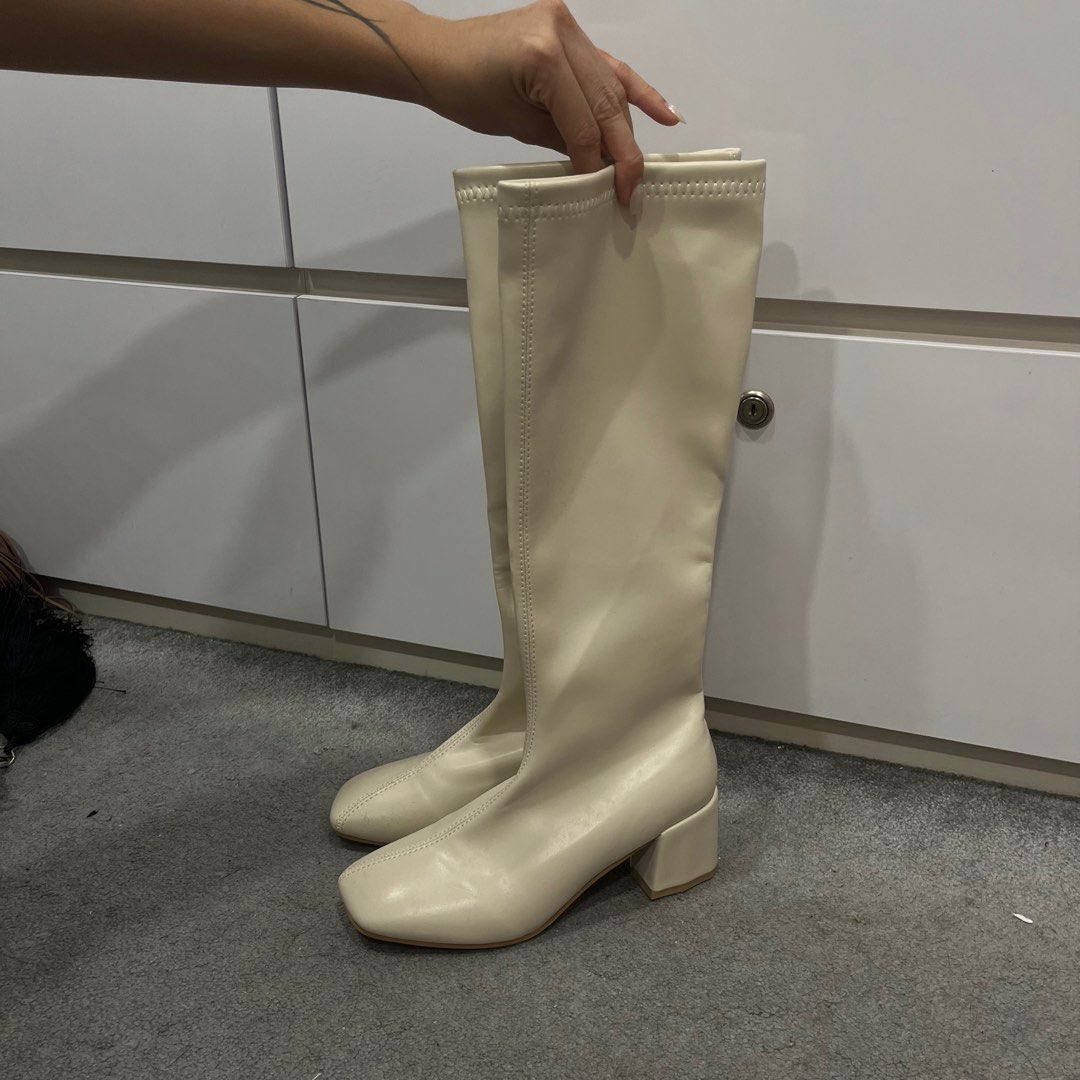 Cream knee high boots, Women's Fashion, Footwear, Boots on Carousell