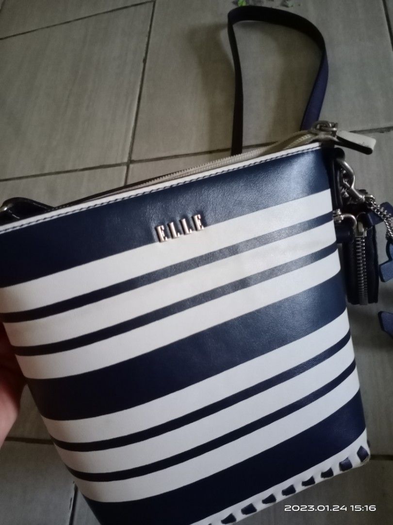 Elle blue stripe bag sales