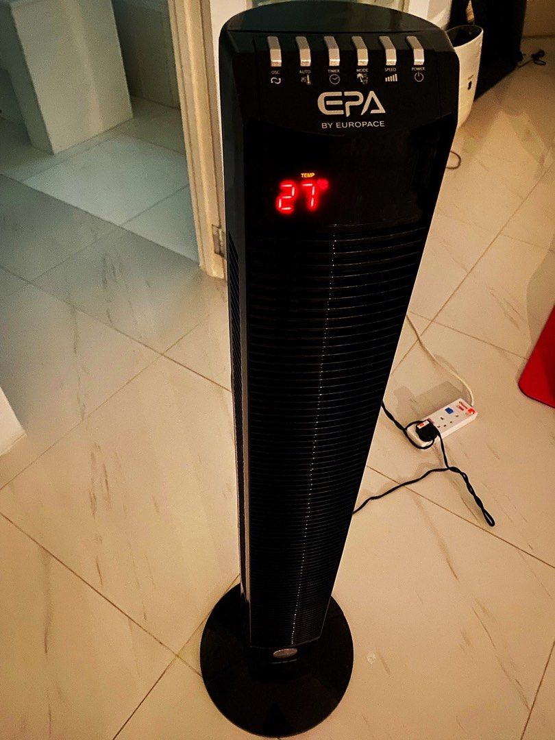 EuropAce Black BLADELESS Tower Fan with Ionizer (Digital Ambient