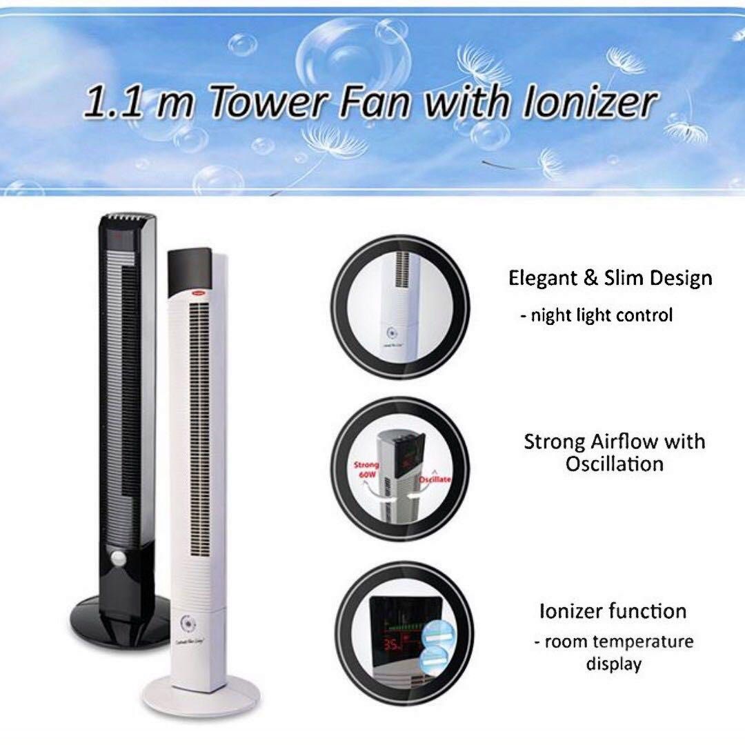 EuropAce Black BLADELESS Tower Fan with Ionizer (Digital Ambient