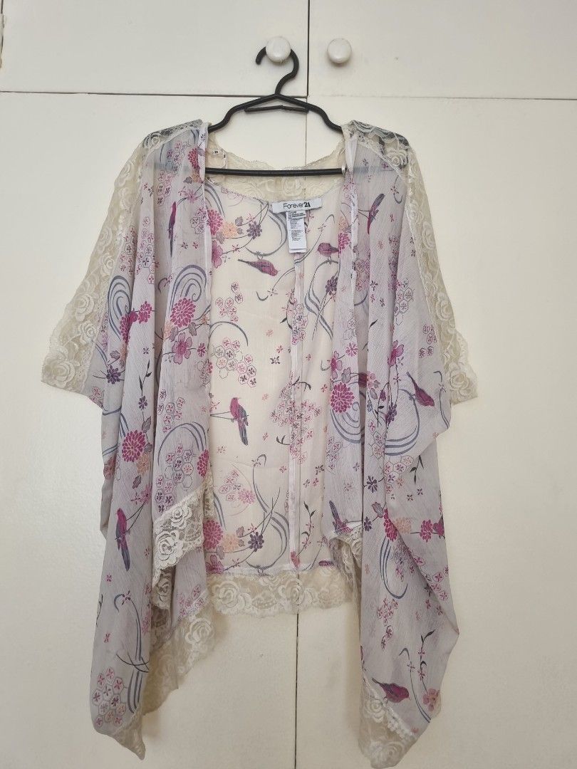 Forever 21 chiffon with lace printed floral sleeveless cardigan